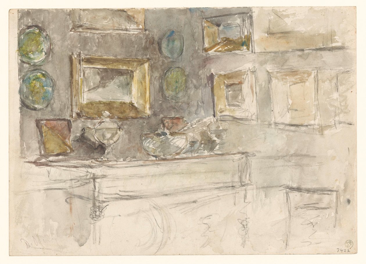 Duvarda resimler olan bir odanın köşesi by David Oyens