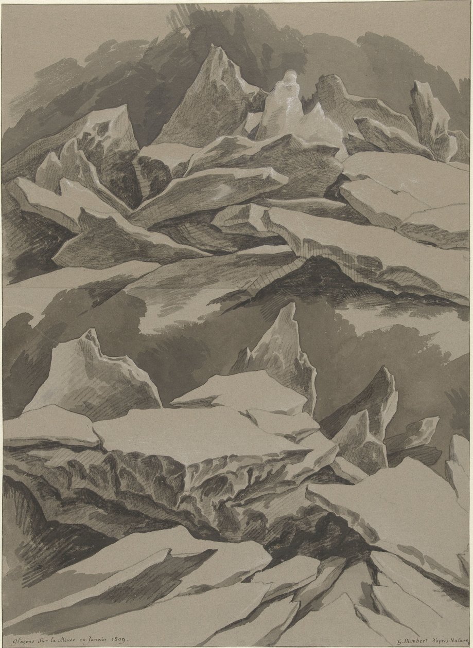 Meuse üzerinde buz kütleleri, Ocak 1809 Glaçons sur la Meuse en Janvier 1809 (nesne üzerindeki başlık) by David Pièrre Giottino Humbert de Superville (signed by artist)