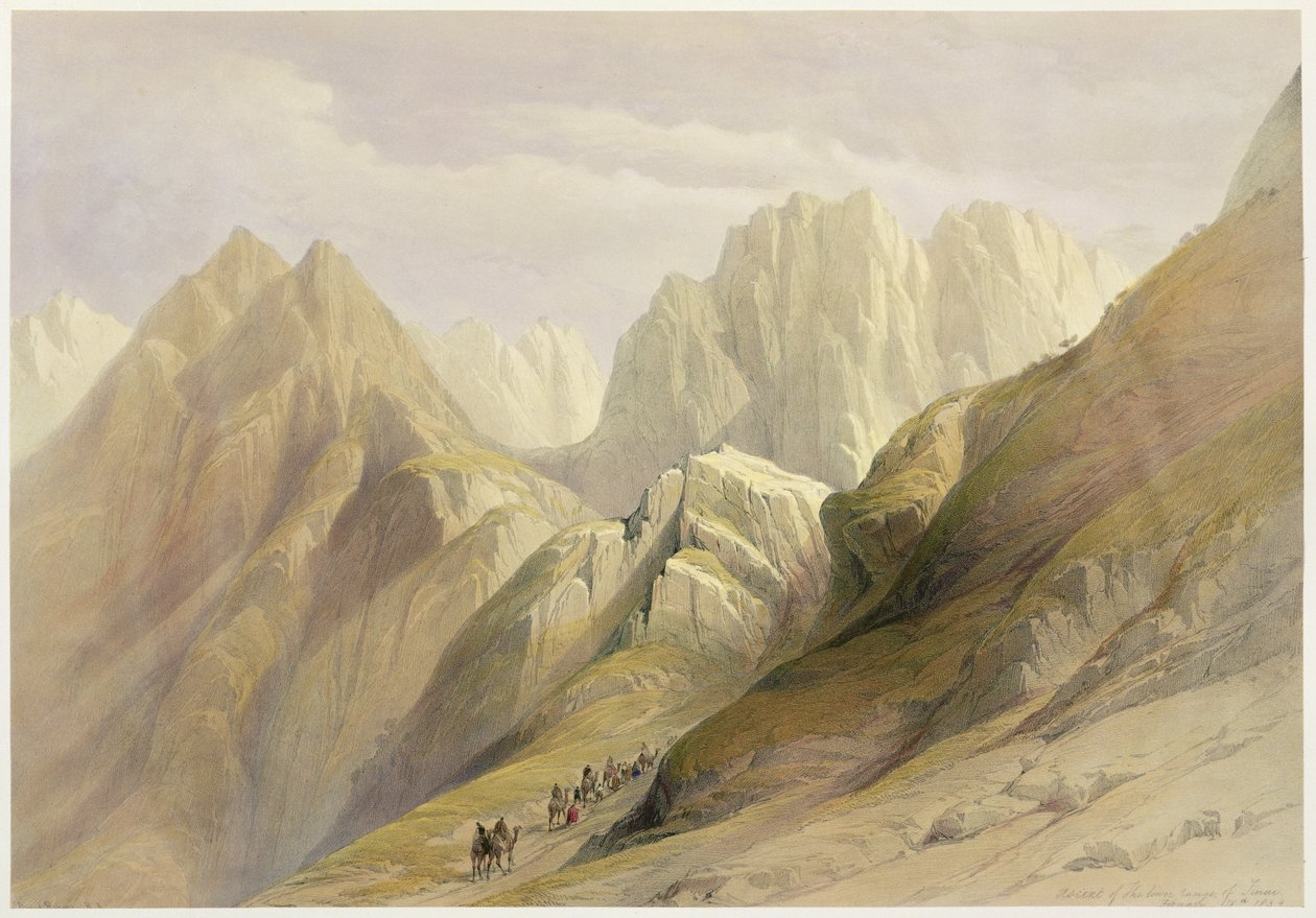 Sina'nın Alt Sıradağlarının Yükselişi, 18 Şubat 1839, Louis Haghe (1806-85) pub tarafından oyulmuş 'Kutsal Topraklar'ın III. cildinden levha 114. 1849 by David Roberts