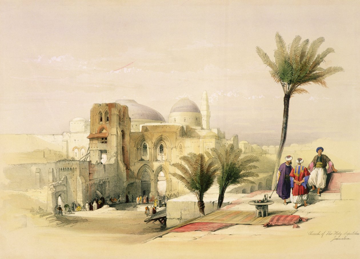 Kutsal Kabir Kilisesi, Kudüs, Louis Haghe (1806-85) pub tarafından oyulmuş 'Kutsal Topraklar' Cilt I'den 11. levha. 1842 by David Roberts