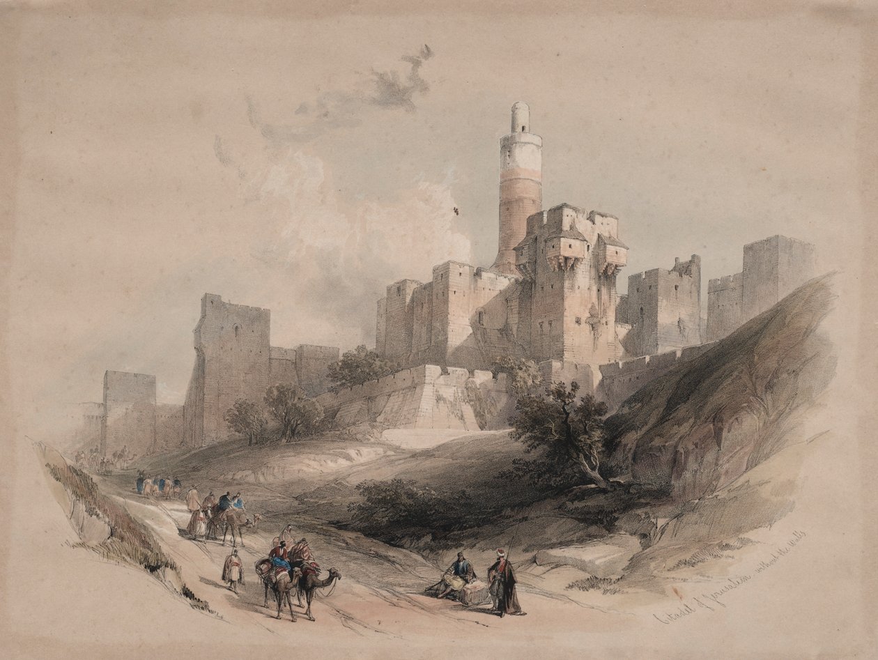 Surlar olmadan Kudüs Kalesi, Davut Kulesi, 1839. by David Roberts