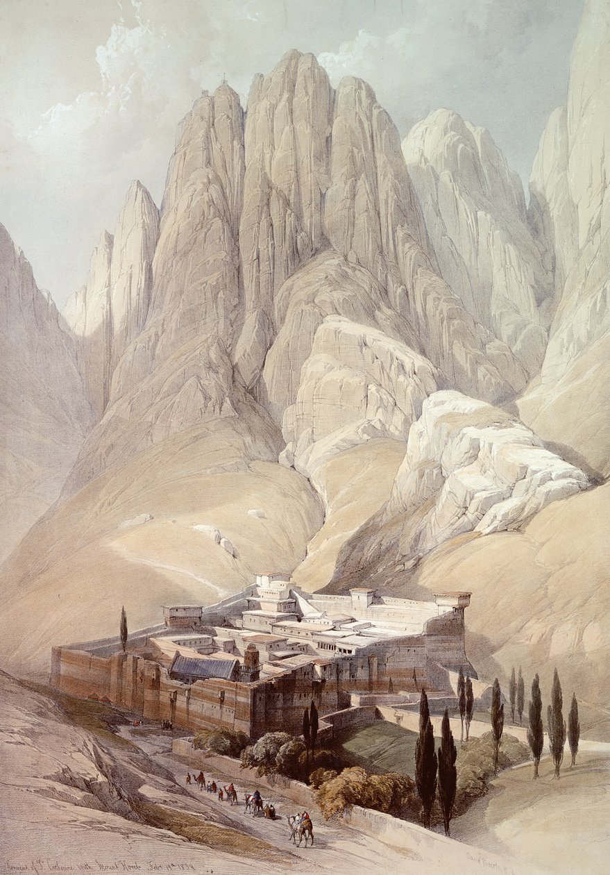 Horeb Dağı ile St.Catherine Manastırı, 19 Şubat 1839, Louis Haghe (1806-85) pub.1849 tarafından oyulmuş 