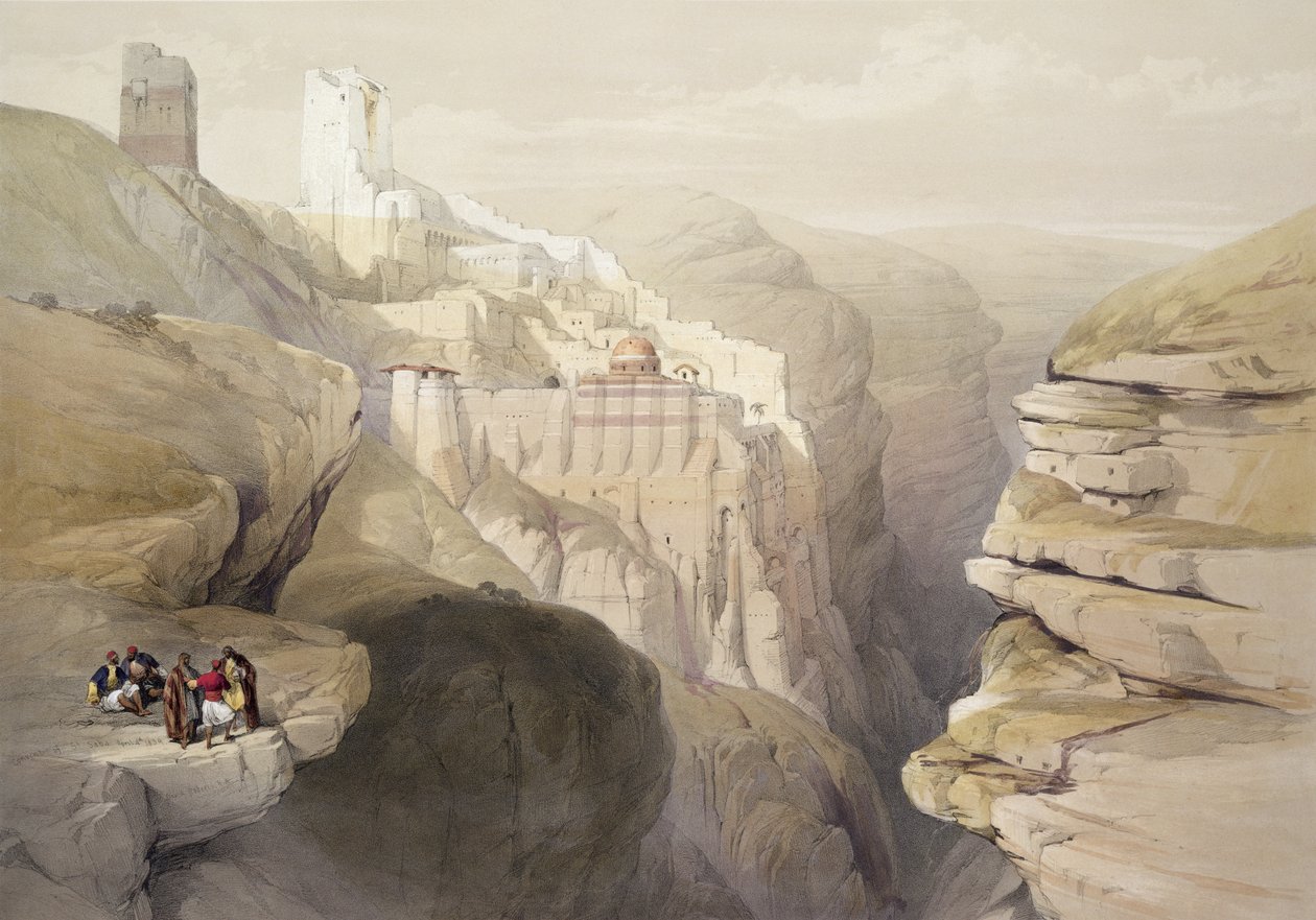 Aziz Saba Manastırı, 4 Nisan 1839, Louis Haghe (1806-85) pub tarafından kazınmış 'Kutsal Topraklar'ın II. Cildinden 51 numaralı levha. 1843 by David Roberts