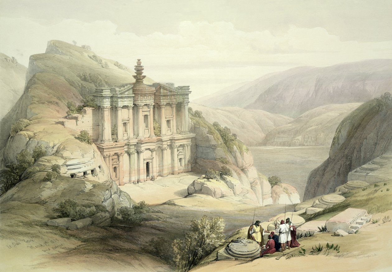 El Deir, Petra, 8 Mart 1839, Louis Haghe (1806-85) pub tarafından oyulmuş 