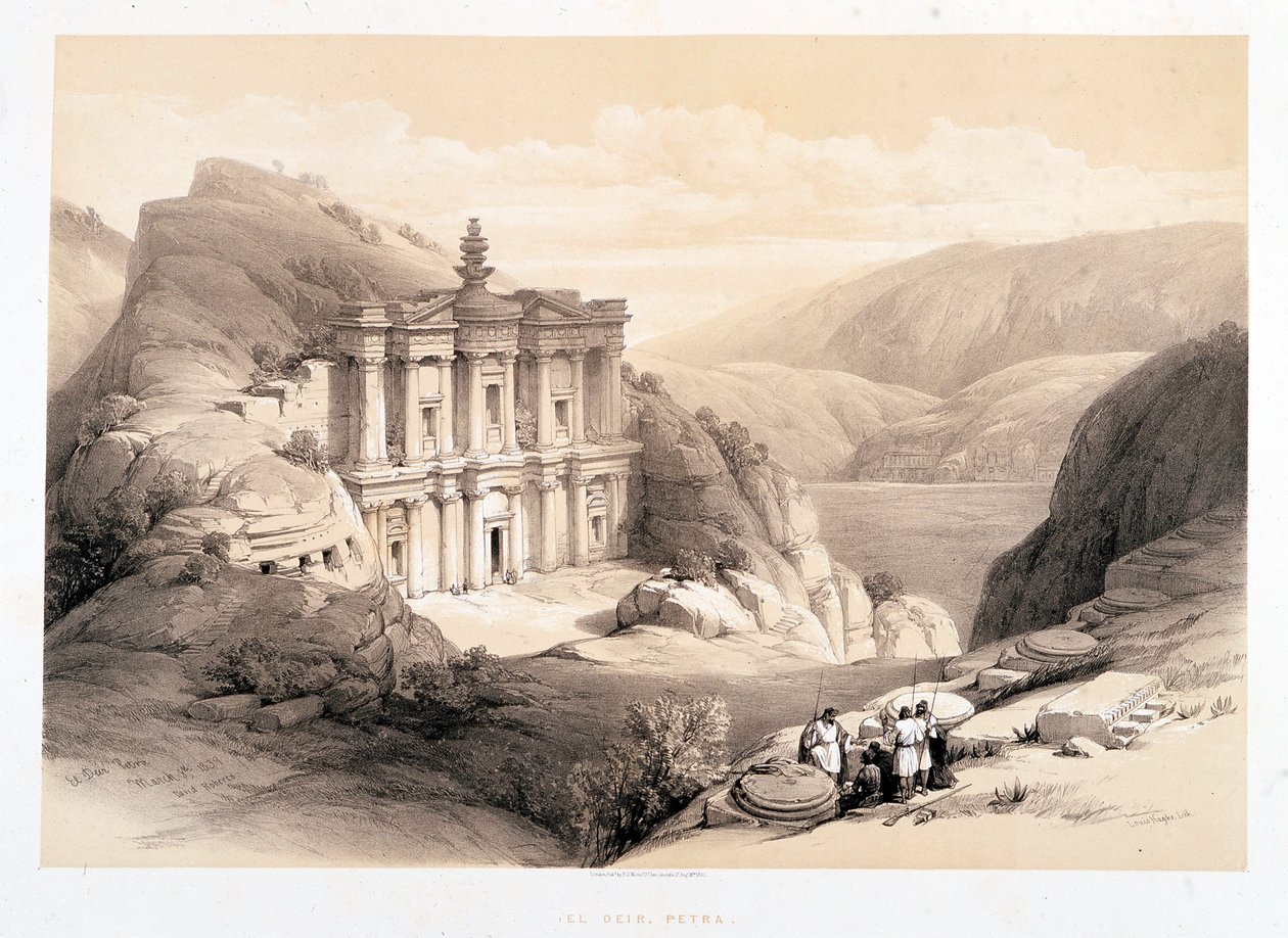 El Deir, Petra, “Kutsal Topraklar”da 08/03/1839 tarihinde yapılan çizim, Londra-1849 by David Roberts