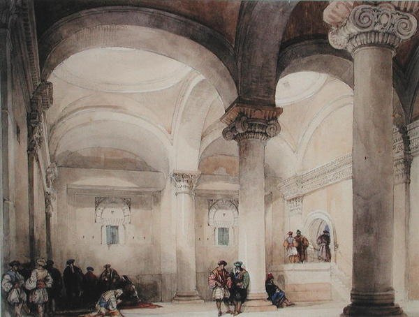 Cami İçi, 1835 civarı (kağıt üzerine sulu boya) by David Roberts