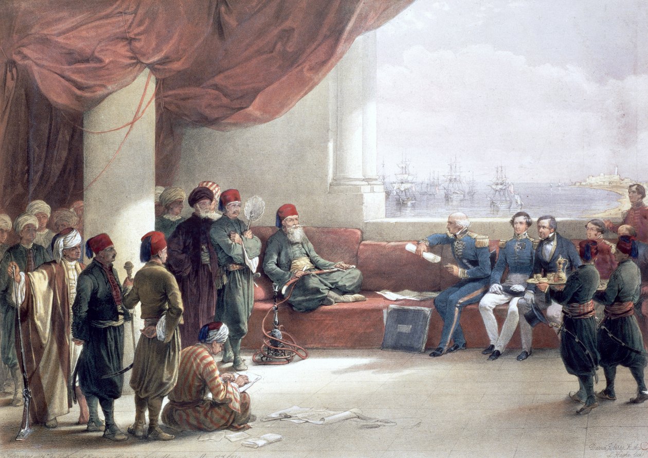Mısır Valisi ile sarayında yapılan röportaj, İskenderiye, Mısır, 12 Mayıs 1839, 19. yüzyıl by David Roberts