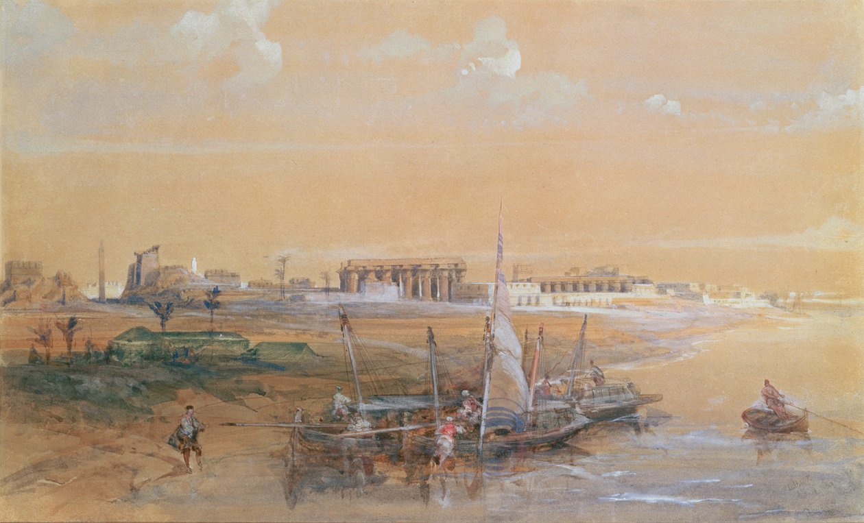 Nil Nehri üzerinde Luksor, 1839 (wc) by David Roberts