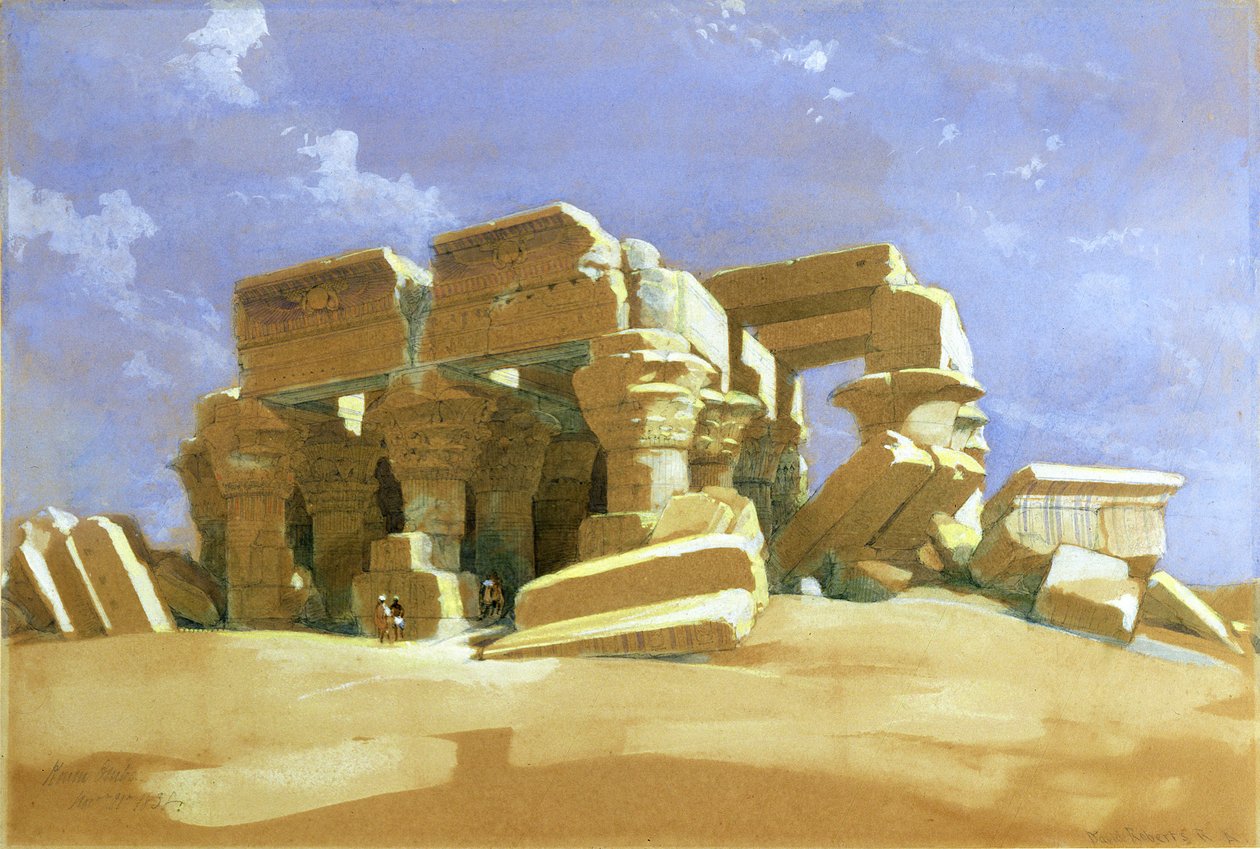 Kom Ombo Tapınağı Portikosu, Yukarı Mısır, 1838 (kağıt üzerinde wc) by David Roberts