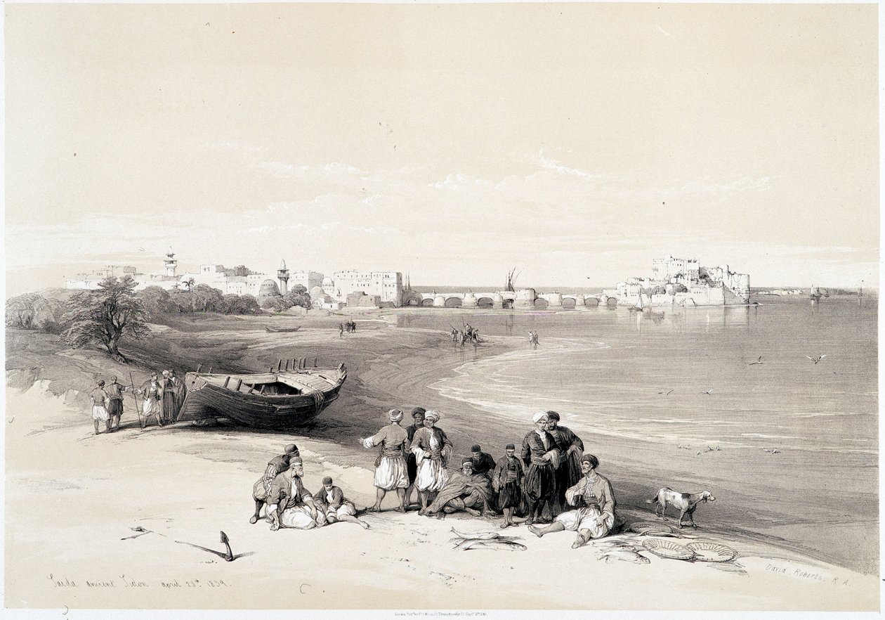 Sidon (Said), 28/04/1839 tarihinde “Kutsal Topraklar”da yapılan çizim, Londra 1849 by David Roberts