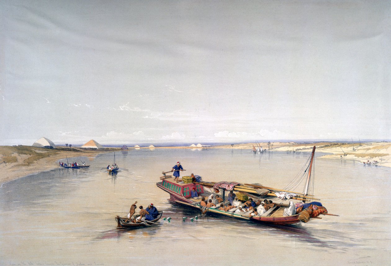 Dahshur ve Sakkara Piramitlerine bakan Nil, 19. yüzyıl by David Roberts