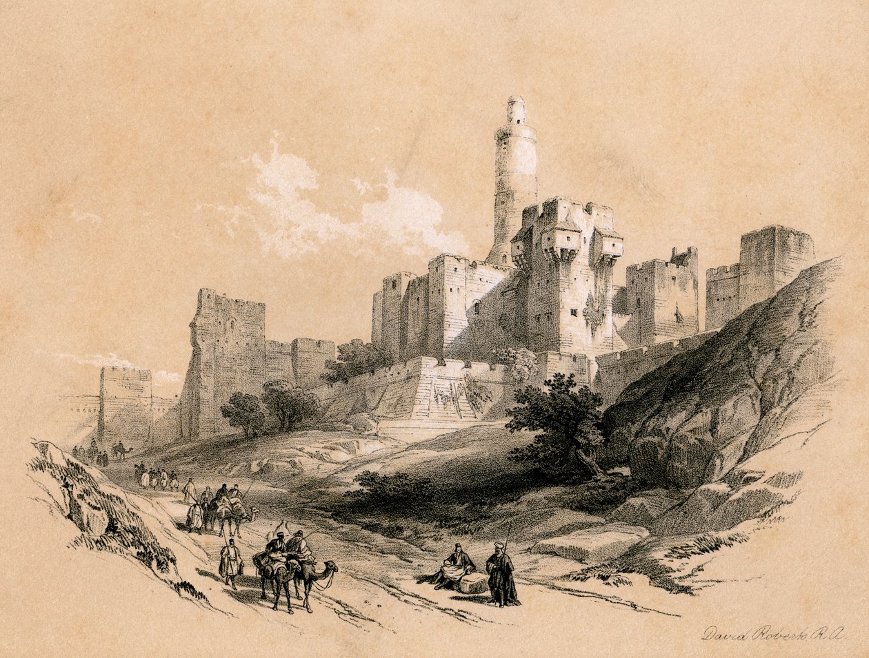 Davut Kulesi, Kudüs, İsrail, 1855. by David Roberts