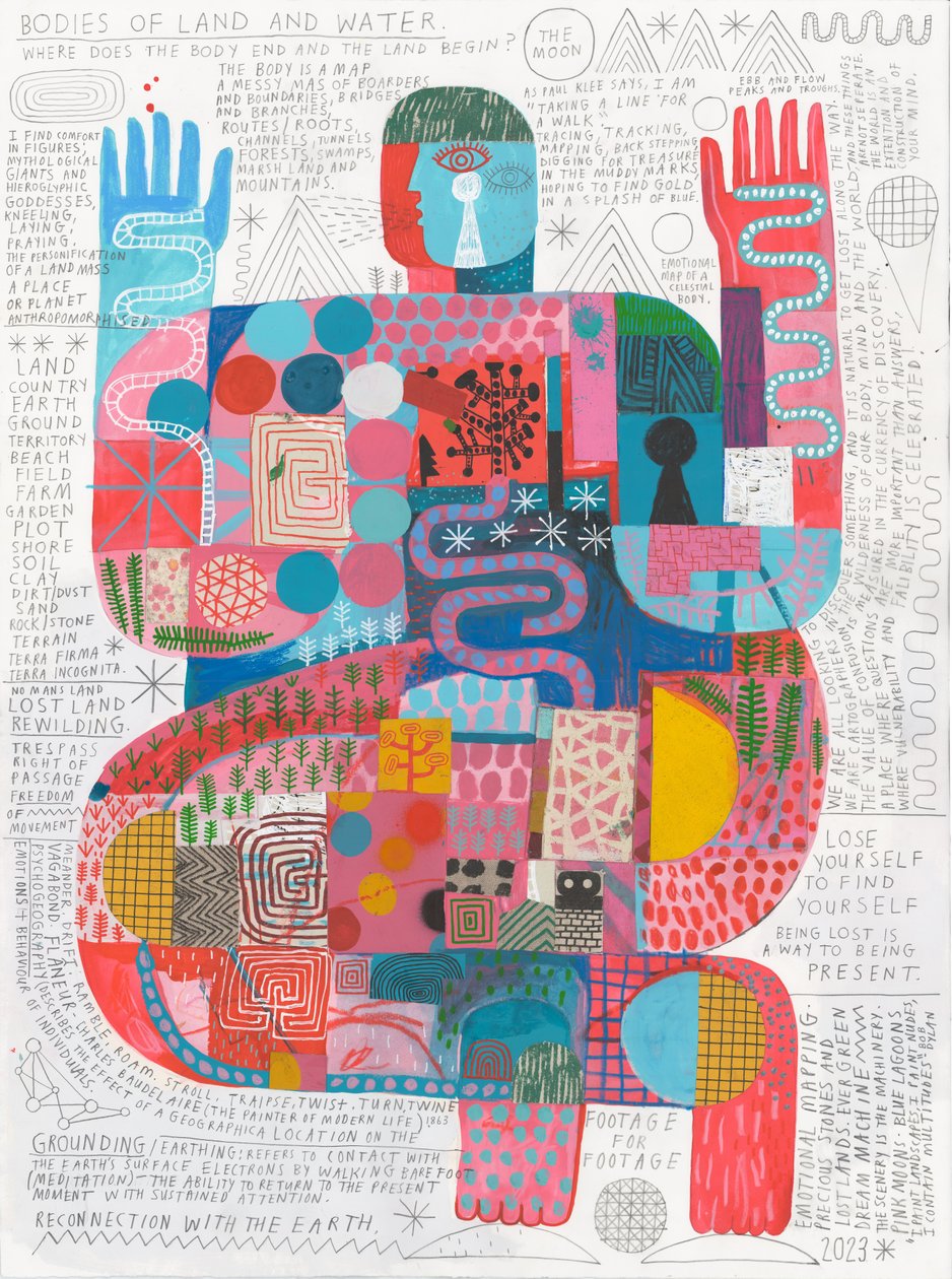 Vücut Taraması 3, 2023 (kağıt üzerine akrilik ve kalem) by David Shillinglaw