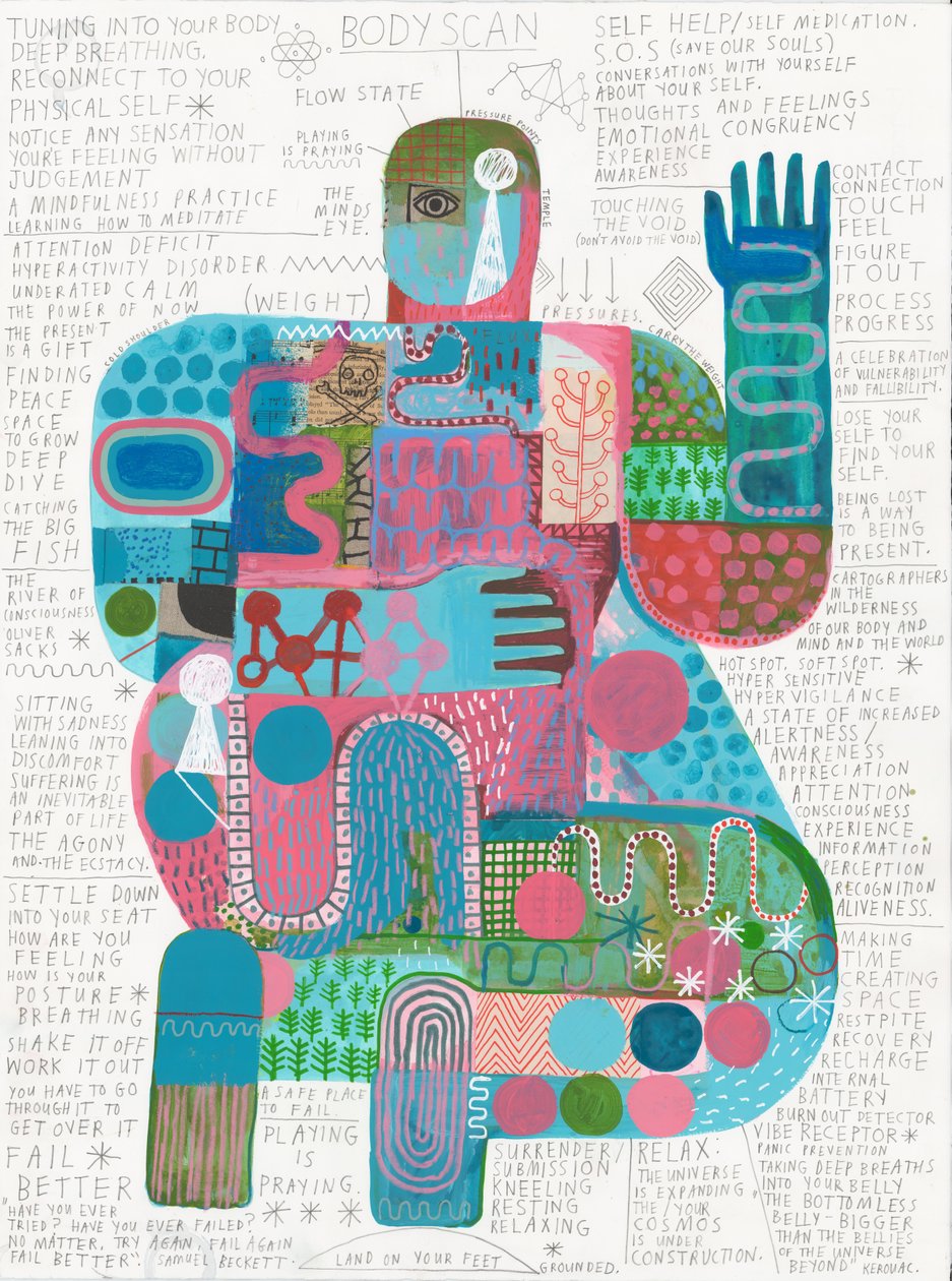 Body Scan 4, 2023 (kağıt üzerine akrilik ve kalem) by David Shillinglaw