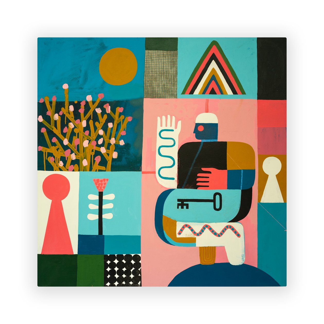 Moleküler Dağa Tırmanmak, 2023 (tuval üzerine boya ve kolaj) by David Shillinglaw