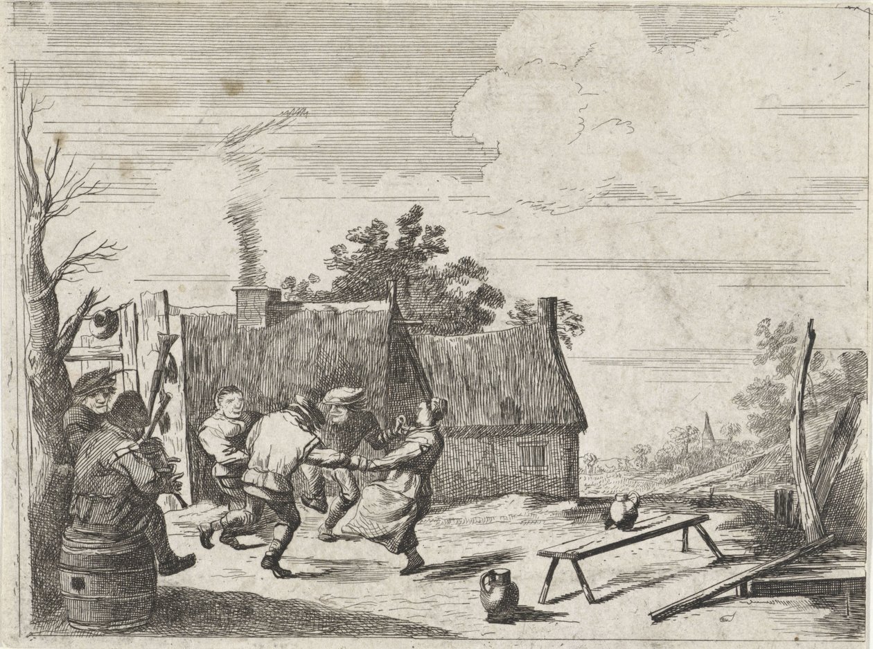 Çiftçilerin iki müzisyenin müziğiyle dansı by David Teniers (II)