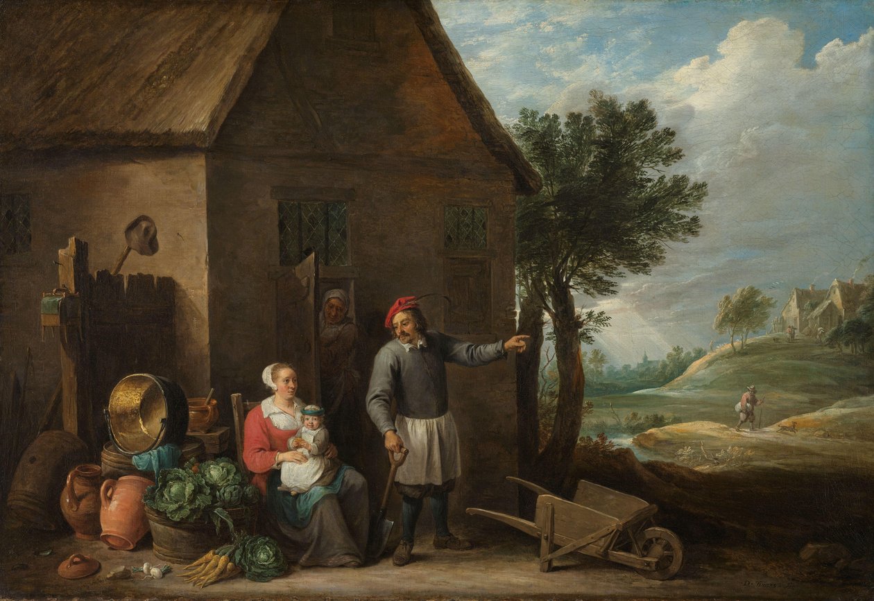 Bir Kulübe Kapısında Oturan Kadın ve Çocuklu Koca by David Teniers (II)