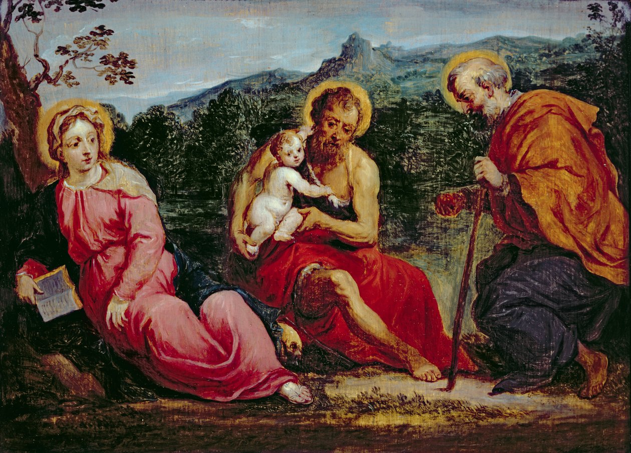 Kutsal Aile ve Vaftizci Yahya, Paris Bordone tarafından orijinalinden sonra by David Teniers the Younger
