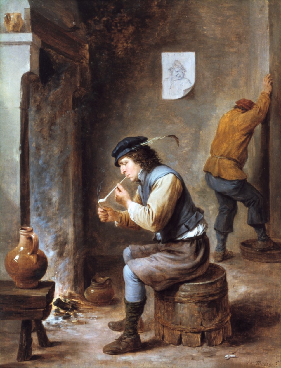Ateşin önünde sigara içen, 17. yüzyıl by David Teniers the Younger