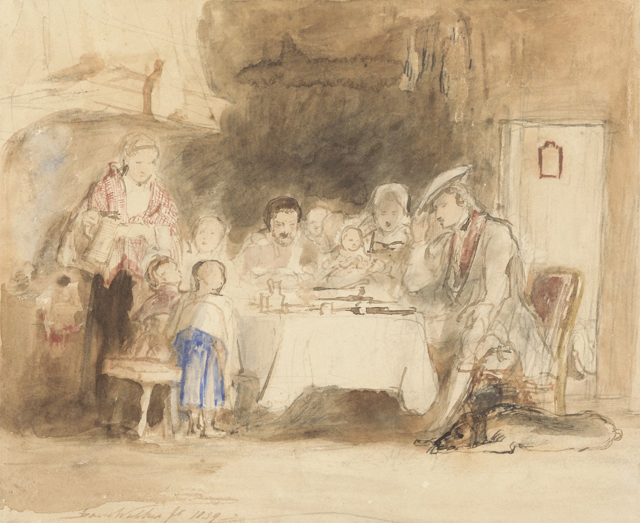 Grace Before Meat, 1839 (kağıt üzerine grafit üzerine kalem ve mürekkeple tuvalet) by David Wilkie