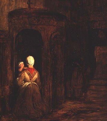 Bir itirafta diz çökmüş bebeği olan kadın by David Wilkie