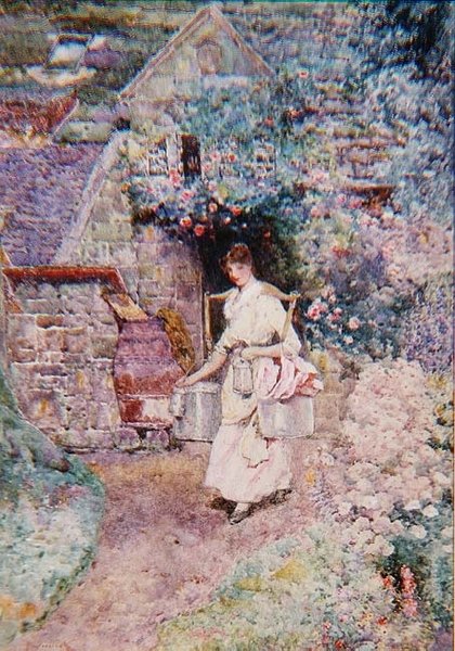 Sütçü Kız veya Eski Surrey Kulübesi (suluboya) by David Woodlock
