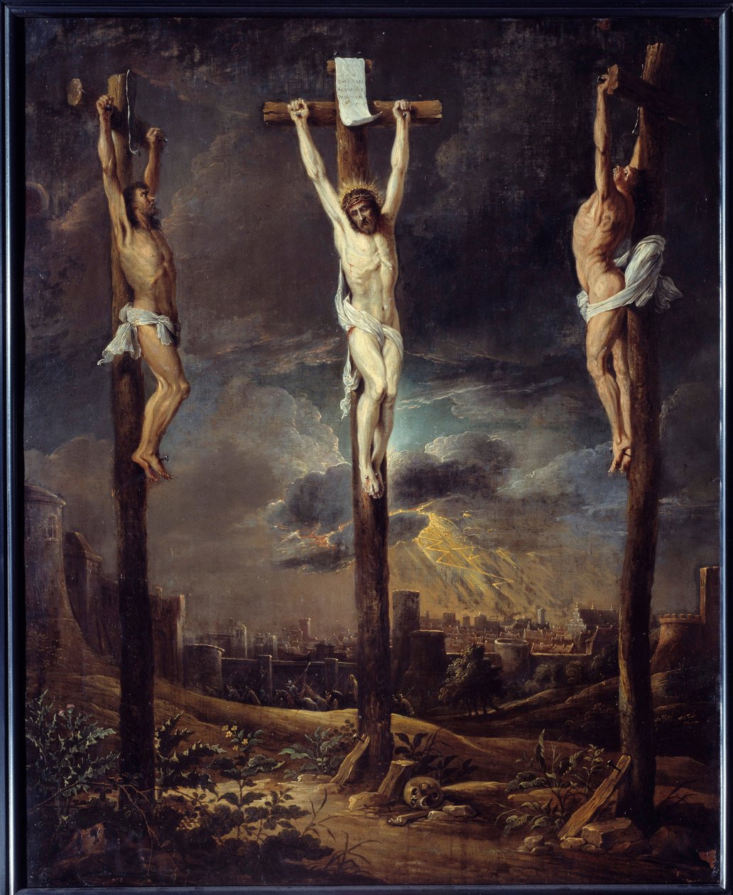 David Teniers tarafından Le Calvary Tablosu I Le Vieux (1582-1649) 17. yüzyıl Güneşi. 0,86x0,69 m by David the Elder Teniers
