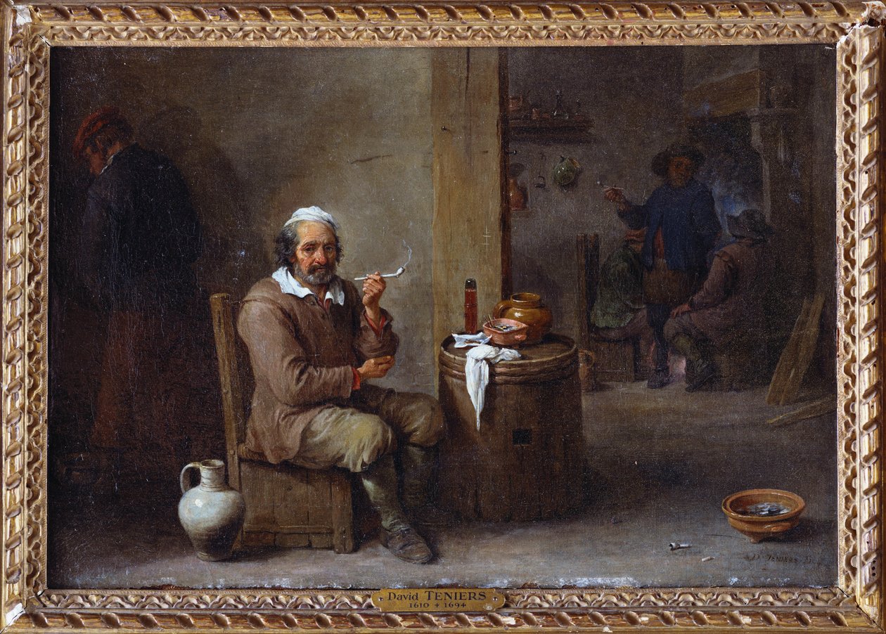 Bir handa sigara içen köylü by David Teniers the Younger