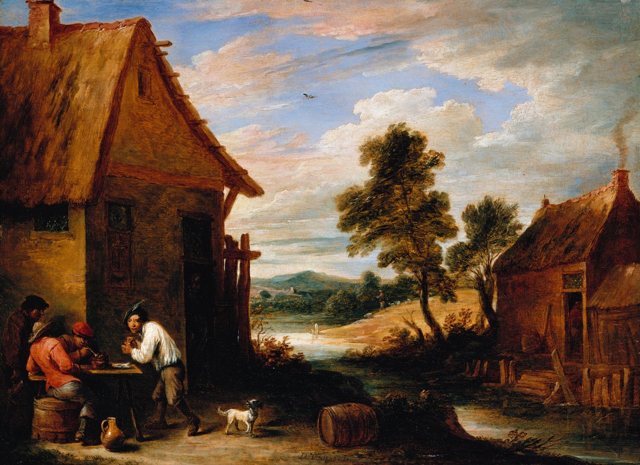 Bir Tavernanın Dışında Köylülerle Bir Nehir Manzarası by David Teniers the Younger