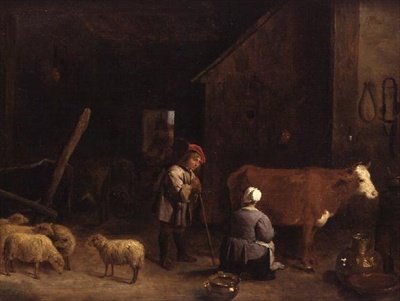Ahırda bir sütçü kızla konuşan bir Çoban Çocuk by David Teniers the Younger