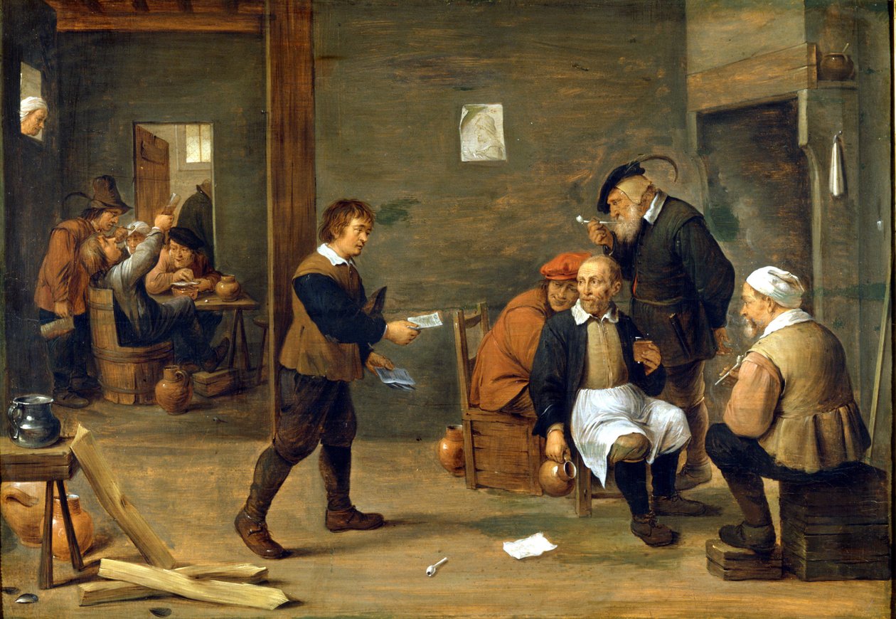 Bir grup adam bir bacanın önünde ısınıyor. David Teniers dit Le Jeune (1610 - 1690) Milan, Museo del castello