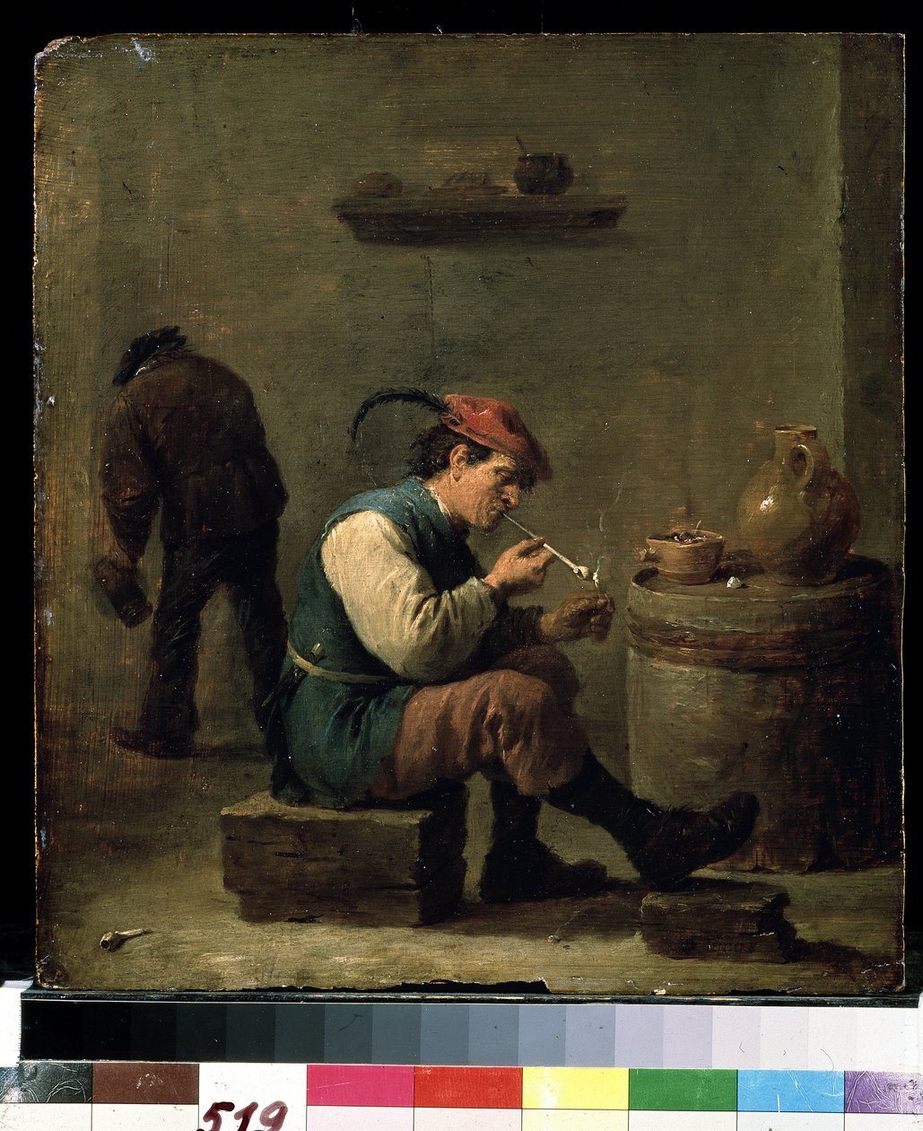 Bir sigara tiryakisi, c.1630 (tahta üzerine yağlı boya) by David Teniers the Younger