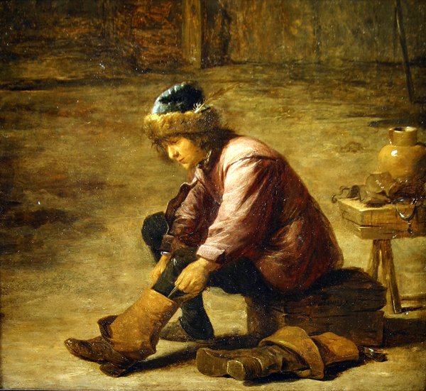 Bir çizme çekerek genç bir adam by David Teniers the Younger