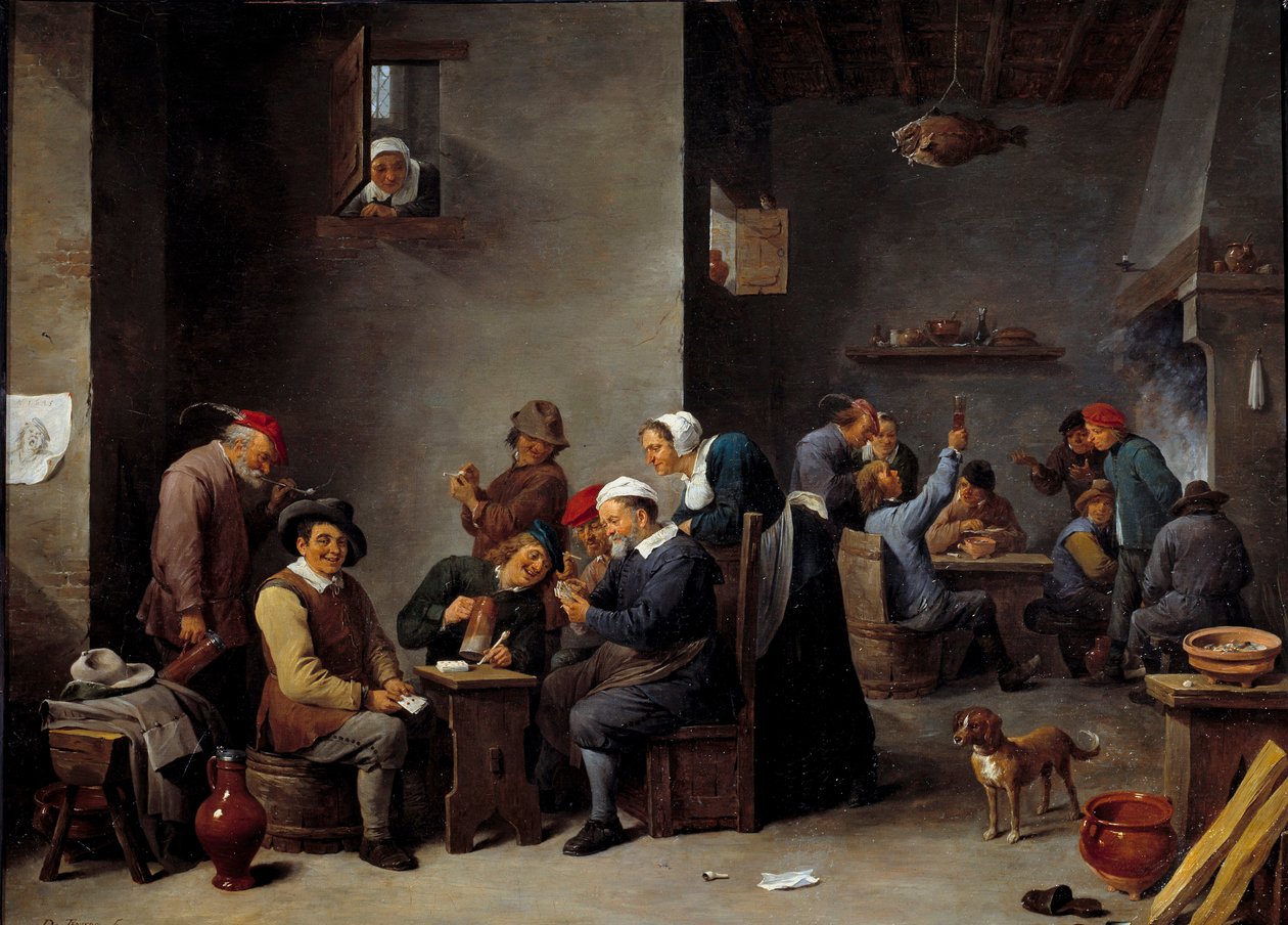 Kabare iç. Kart oyunu. David Teniers II, Genç (1610 - 1690) Ec. Alev. by David Teniers the Younger
