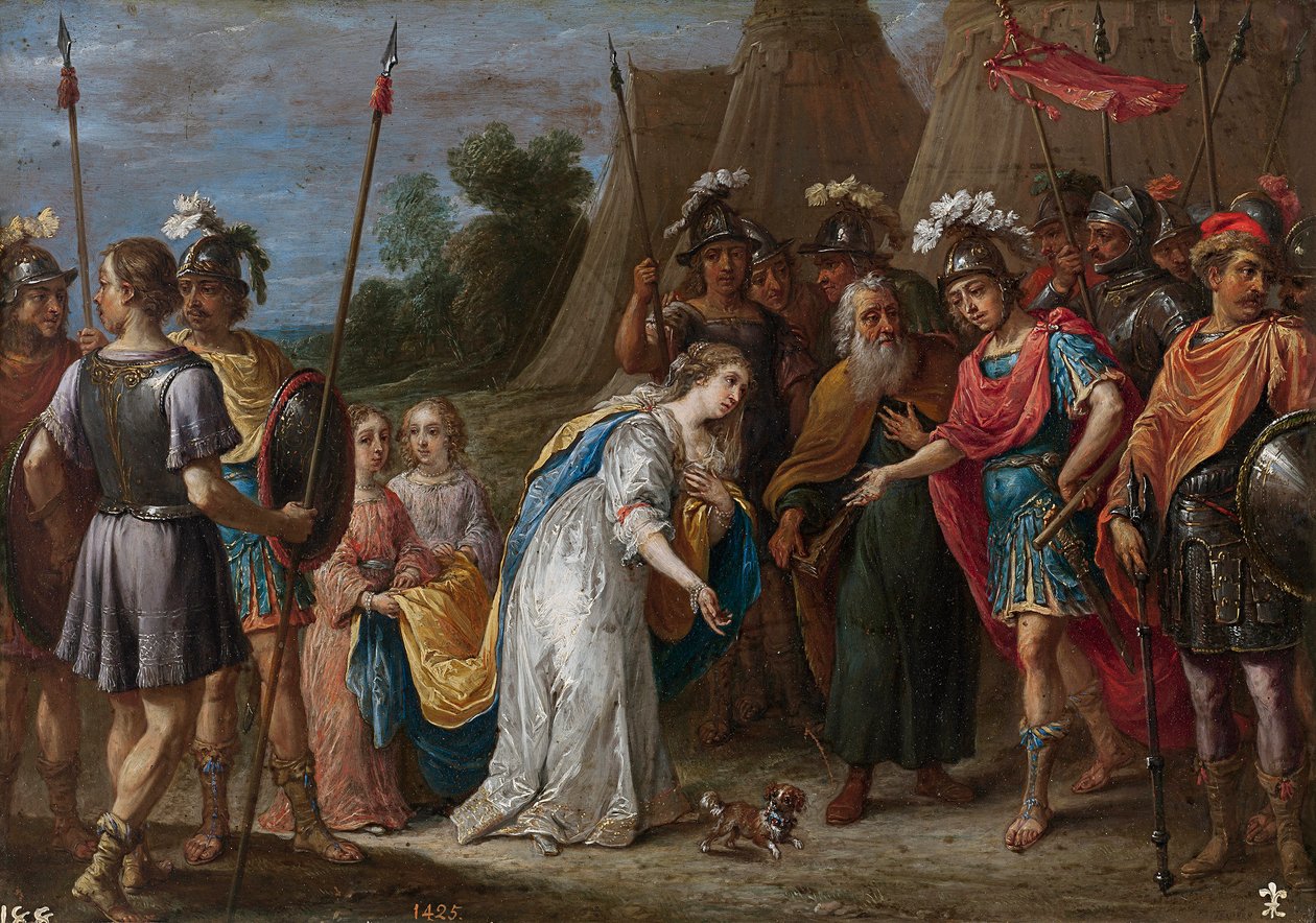 Eustathius, Godfrey of Bouillon (Godefroy de Bouillon) ile Armida (Armide) lehine aracılık eder. by David Teniers the Younger