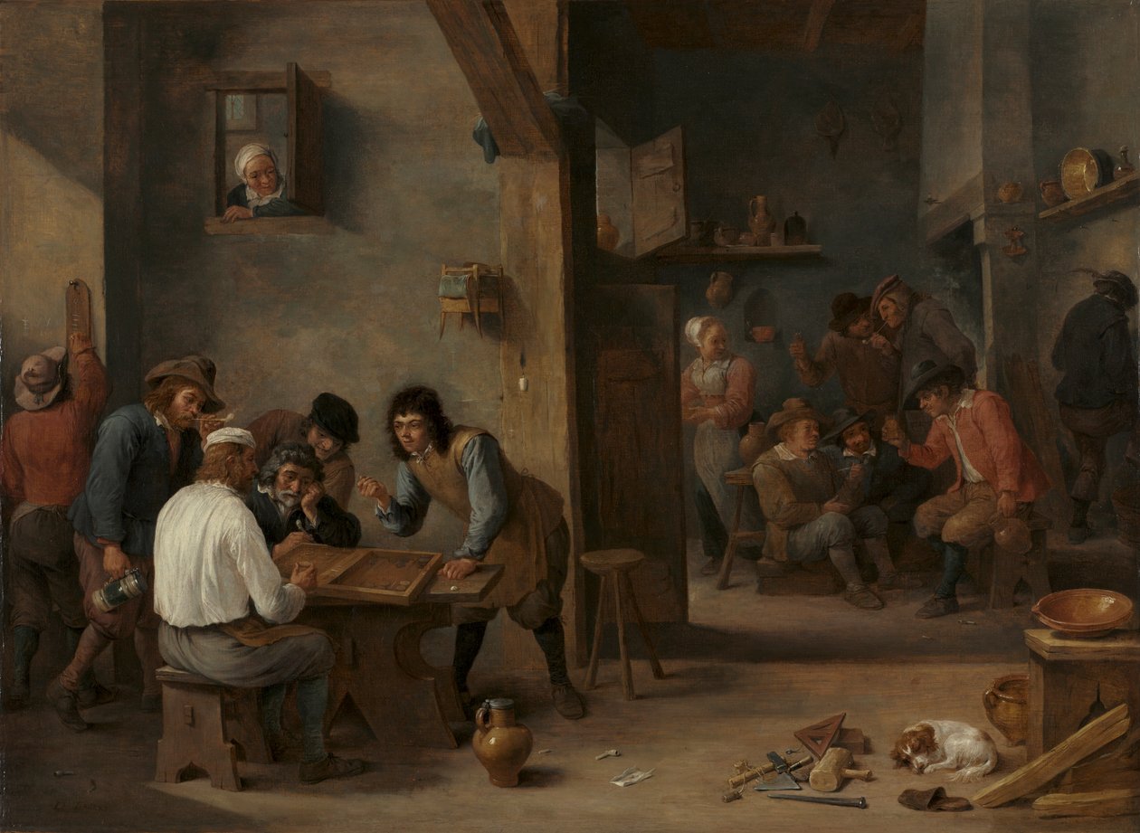 Tavla Oyunu, c.1640 (ahşap üzerine yağlı boya, tuvale aktarılmış) by David Teniers the Younger