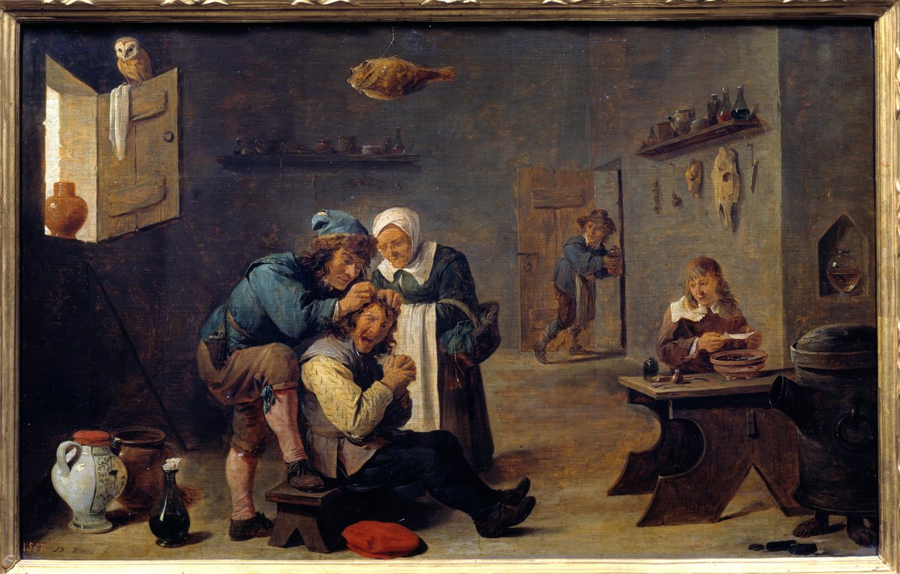 Tıp: “” Cerrahi operasyon”” David Teniers II genç (1610-1690) (ec.flam.) Güneş tarafından tablo. 0,33x0,25 m Madrid, Prado Müzesi by David Teniers the Younger