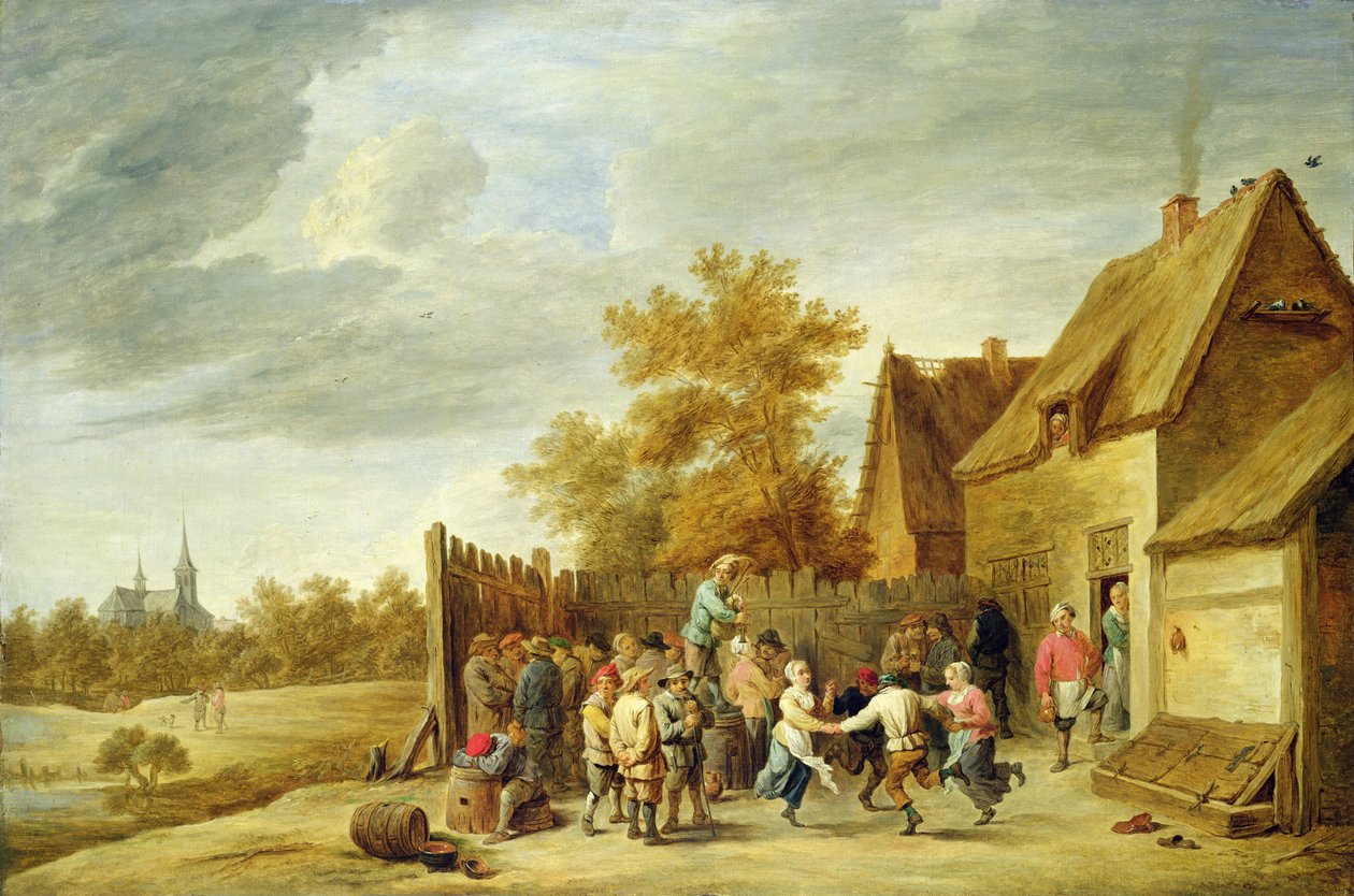 Bir Hanın Dışında Dans Eden Köylüler (tuval üzerine yağlı boya) by David Teniers the Younger