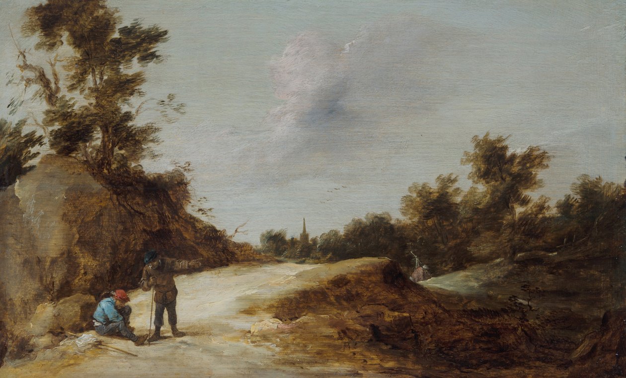 Kayalık, Ormanlık Bir Manzarada Bir Yolda Dinlenen Köylüler by David Teniers the Younger