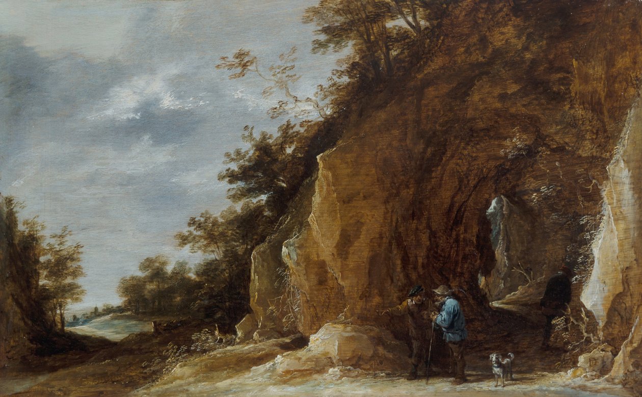 Kayalık Ormanlık Bir Manzarada Bir Yolda Dinlenen Köylüler by David Teniers the Younger