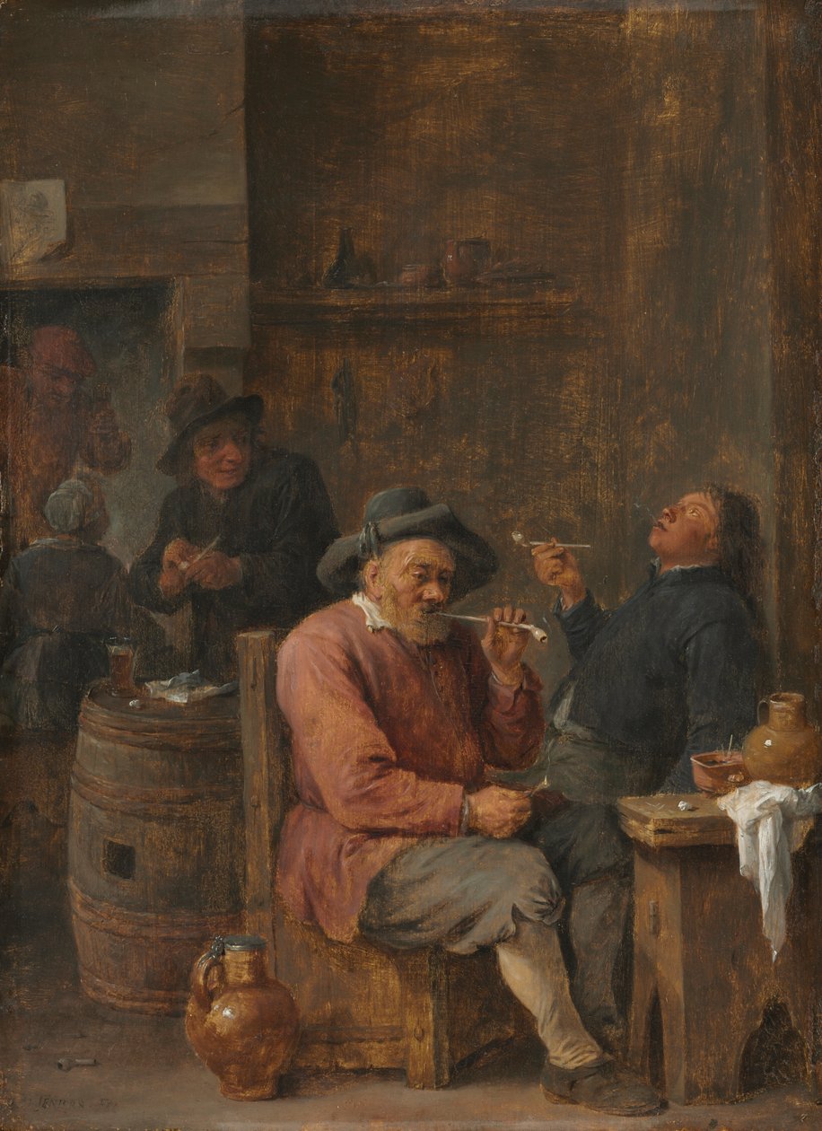 Bir Han'da Sigara İçen Köylüler, c. 1640 (ahşap üzerine yağlıboya) by David the Younger Teniers