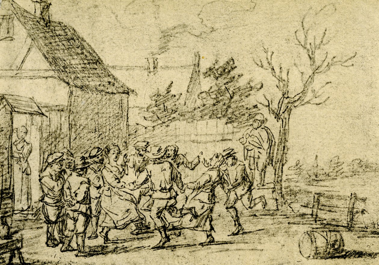 Bir evin önünde dans eden köylüler by David Teniers the Younger