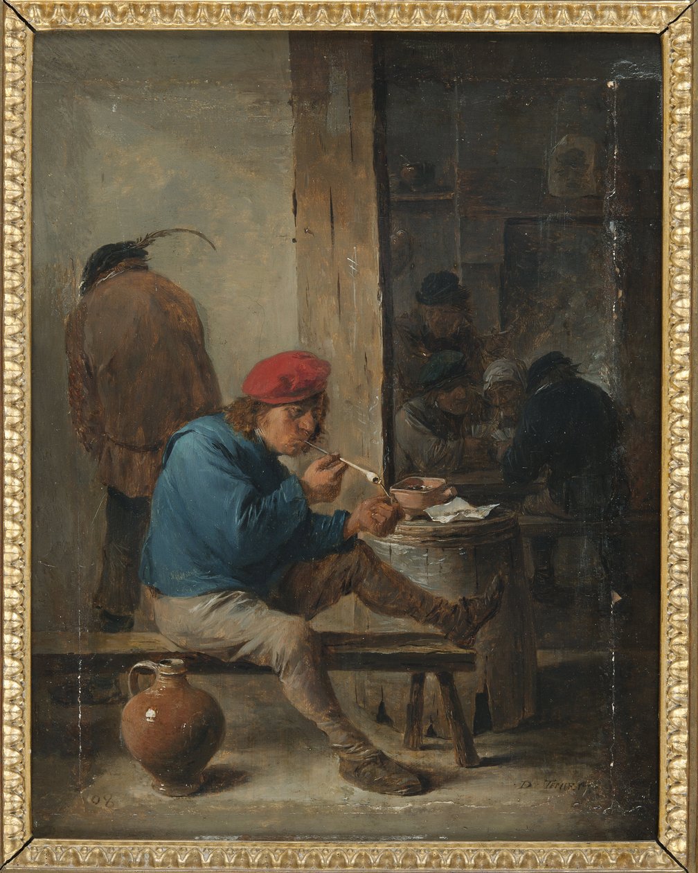 Sahne de taverne avec fumeurs - Sigara İçenlerle Taverna Sahnesi, Teniers, David, the Younger (1610-1690). Ahşap üzerine yağ. Ebat : 23,9x19 cm. Ulusal Müze Stockholm by David Teniers the Younger
