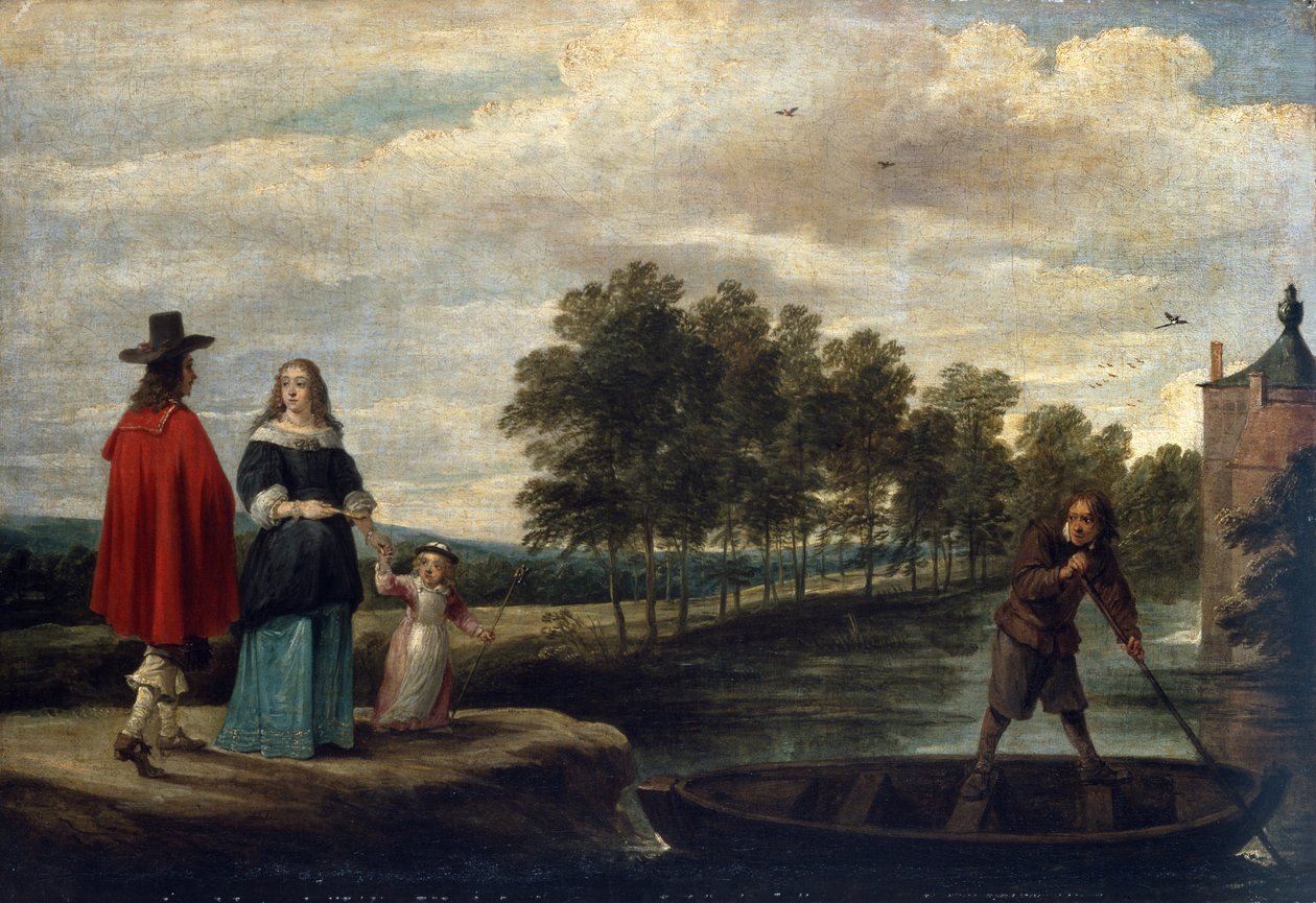 Sanatçı, Karısı ve Çocuğu Konağının Hendeği Perck (tuval üzerine yağlı boya) by David Teniers the Younger