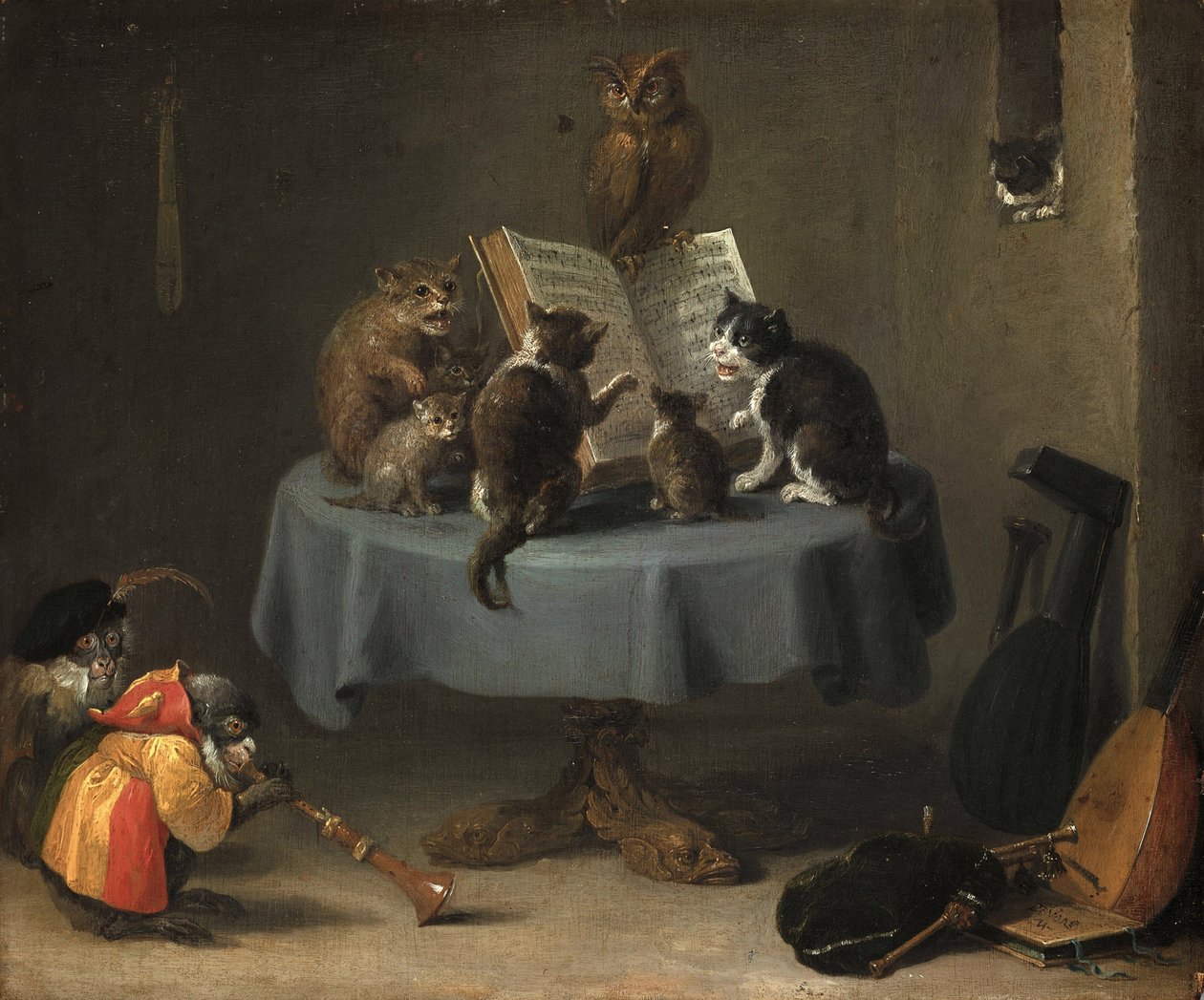 Kediler Konseri par Teniers, David, the Younger (1610-1690). Ahşap üzerine yağlı boya, ebat : 26x31,5 by David Teniers the Younger