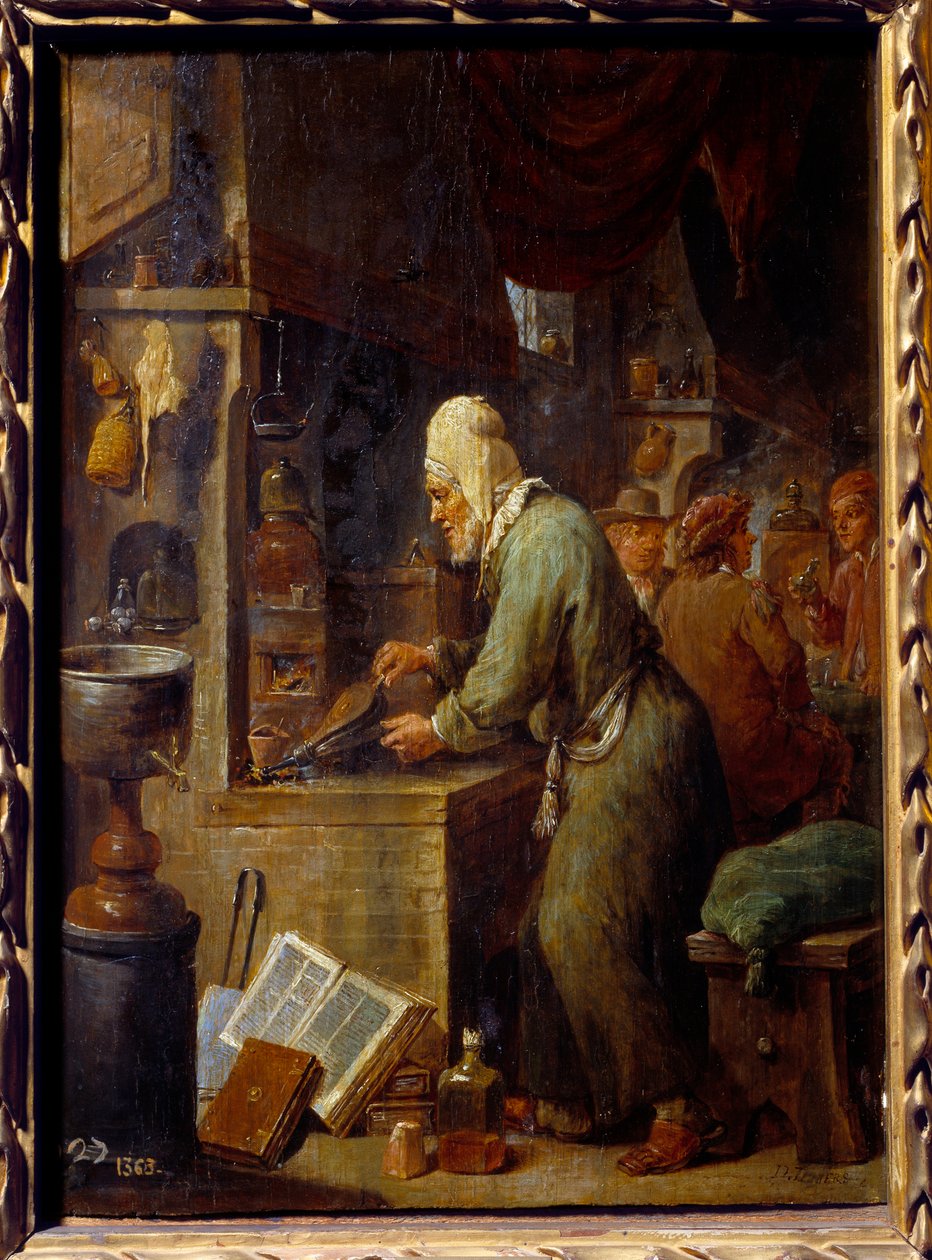 Kimyager. David Teniers II Genç (1610-1690) Ec. alev by David Teniers the Younger