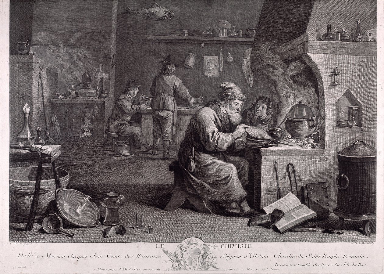 Simyacının laboratuvarı (gravür) by David Teniers the Younger