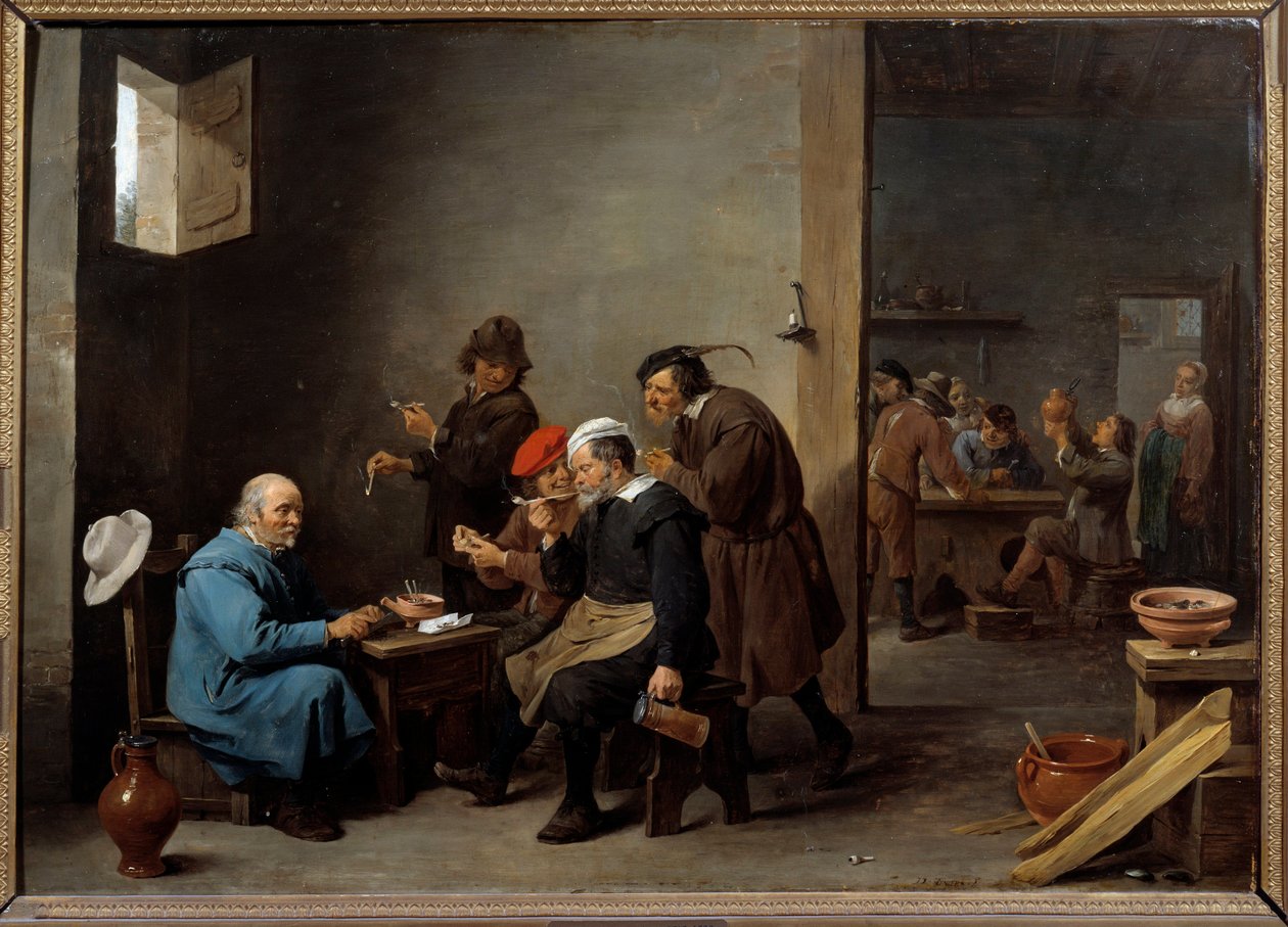 Beyaz şapkalı adam Bir handa pipo içen bir grup adam. David Teniers II