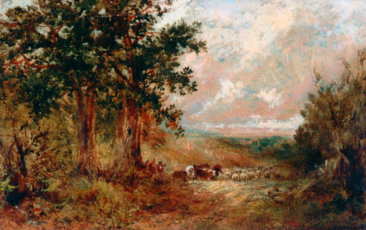 Bir Warwickshire Lane (tuval üzerine yağlı boya) by David the younger Cox