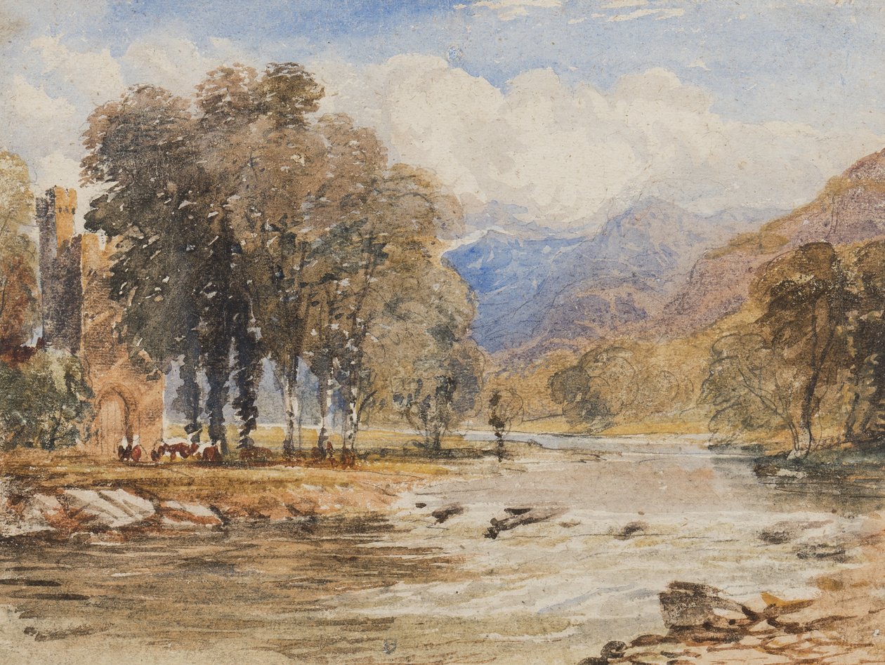 Nehir manzarası, muhtemelen İskoçya (kağıt üzerine kalem ve sulu boya) by David the younger Cox
